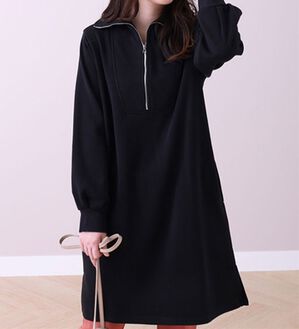 BELLUNA（ベルーナ）の「ハーフジップデザイン裏起毛ワンピース（その他ワンピース）」｜黒