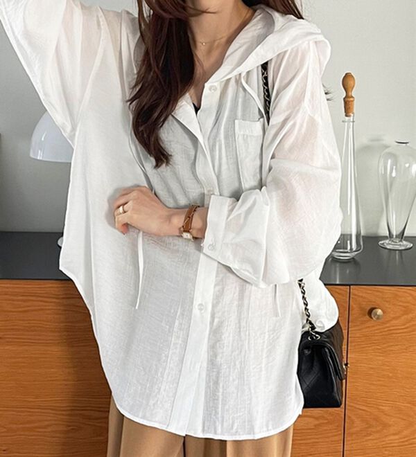 GeeRA（ジーラ）の「羽織にも◎フード付きオーバーサイズシャツ（シャツ）」｜詳細画像