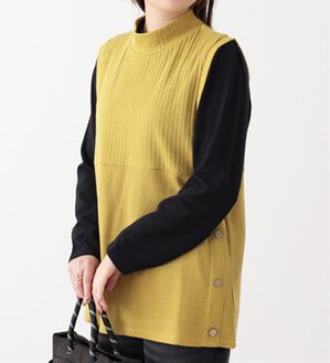 BELLUNA（ベルーナ）の「杢調テレコ素材裾ボタンアンサンブル（アンサンブル）」｜マスタード&times;黒