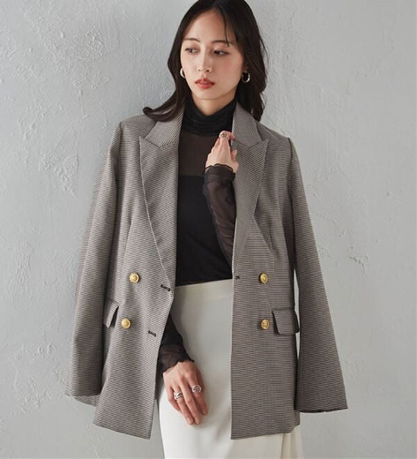 RANAN（ラナン）の「洗える！ゴールド調ボタンWテーラードジャケット（テーラードジャケット）」｜ブラウン系