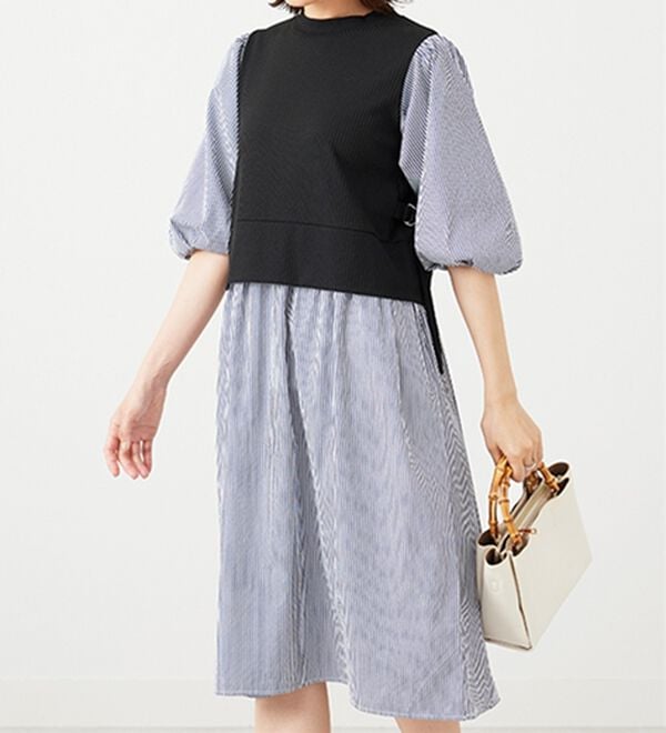 BELLUNA（ベルーナ）の「ベルト使い異素材切替ワンピ―ス（その他ワンピース）」｜詳細画像