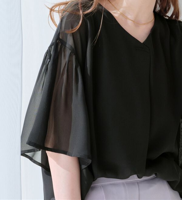 alotta（アロッタ）の「【接触冷感】インナー付フレアー袖タックブラウス（ブラウス）」｜詳細画像