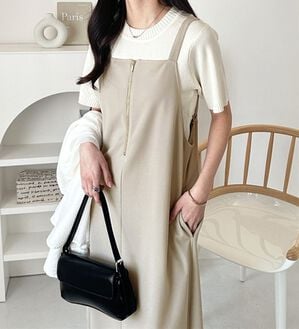 GeeRA（ジーラ）の「ハーフジップキャミワンピース（カットソーワンピース）」｜ベージュ