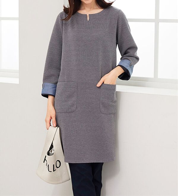 BELLUNA（ベルーナ）の「ポケット付ボーダージャカードワンピース（その他ワンピース）」｜詳細画像