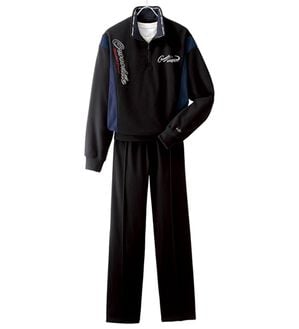 「＜クロコダイル＞デザインホームスーツ（メンズルームウェア）」｜ハーフジップブラック