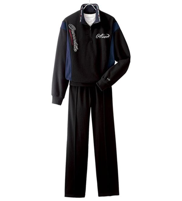 「＜クロコダイル＞デザインホームスーツ（メンズルームウェア）」｜ハーフジップブラック