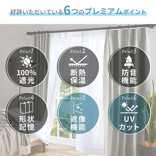 iellio（イエリオ）の「１級遮光プレミアムリターンカーテン４枚組＜４枚組・遮光１級・無地・洗える・形状記憶加工・新生活・リターンカーテン＞（ドレープカーテン）」｜詳細画像