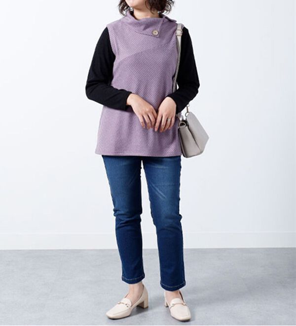 BELLUNA（ベルーナ）の「杢調テレコ素材衿デザインアンサンブル（アンサンブル）」｜詳細画像