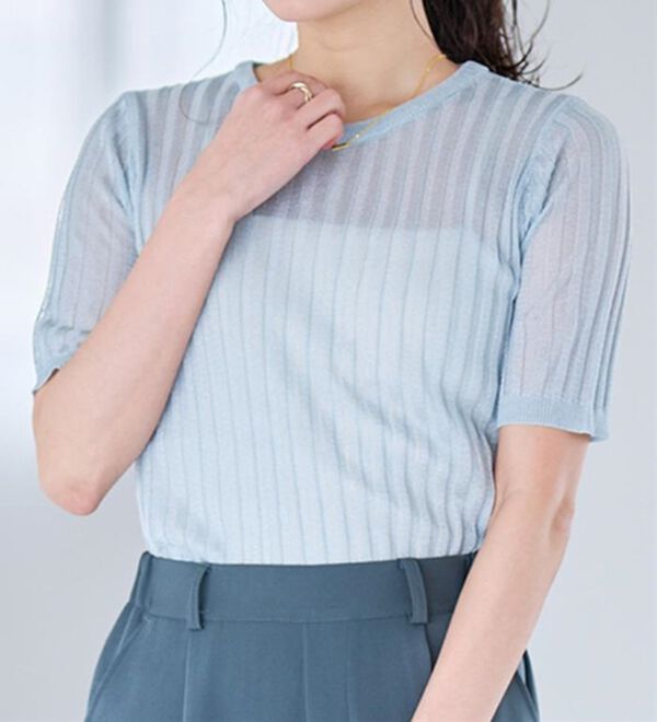 RANAN（ラナン）の「5分袖シアーラメリブニット（ニット・セーター）」｜詳細画像