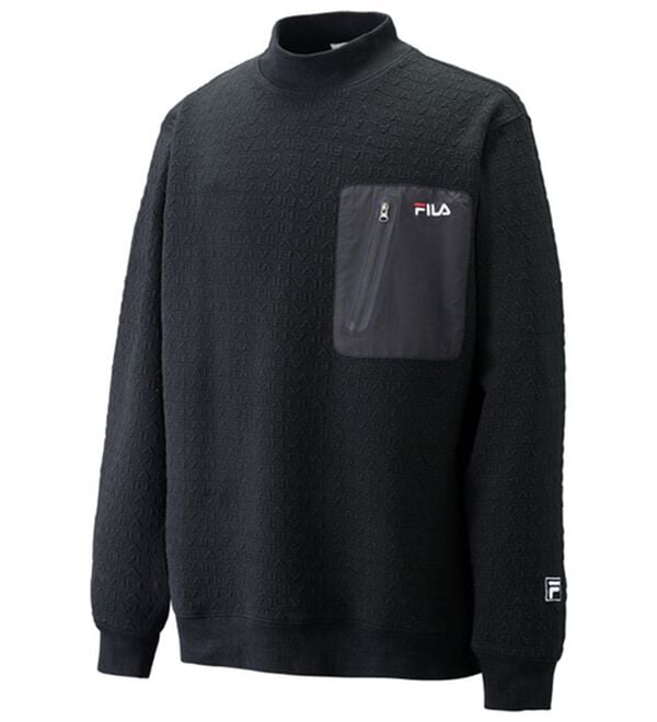 「＜フィラ＞ふくれジャカードハイネックトレーナー（メンズトレーナー）」｜ブラック