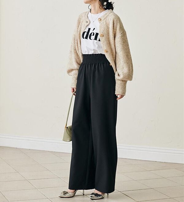 RANAN（ラナン）の「ウエストシャーリングギャザーパンツ（ワイドパンツ・ガウチョ）」｜詳細画像