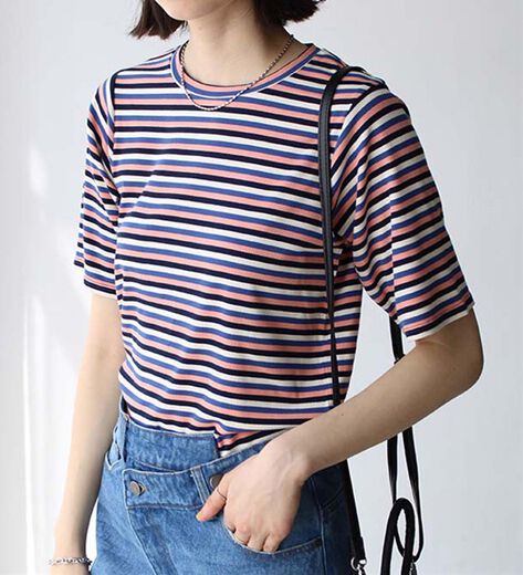 グッド イナフ マルチ ボーダー L/S カットソー M 90s 1999年製 マルチボーダー５分袖リブカットソー - ベルーナ公式