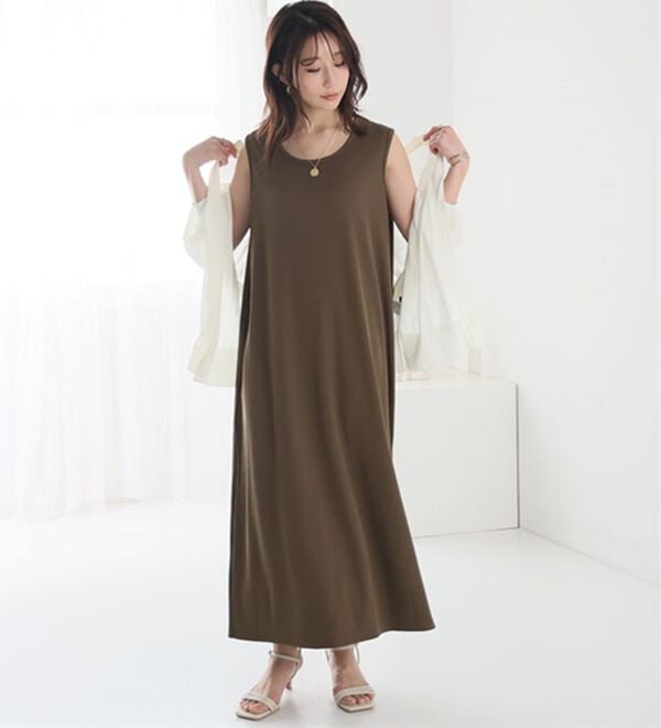 A HAPPY MARILYN（アハッピーマリリン）の「【Ｌ～８Ｌ】【選べる袖丈】さらとろリブワンピース（ロングワンピース）」｜詳細画像