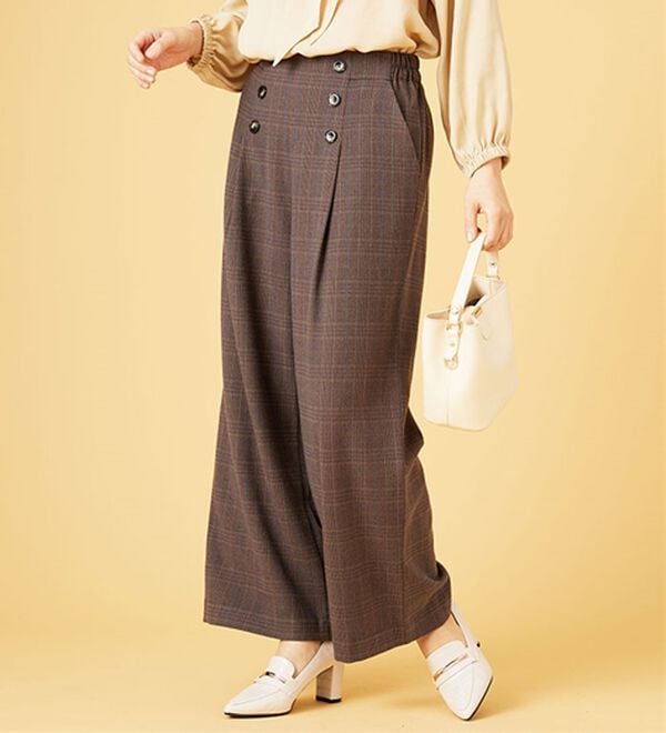 BELLUNA（ベルーナ）の「サマ見え（スーパーウォーム）ウール調ボタン使いワイドパンツ（ワイドパンツ・ガウチョ）」｜詳細画像