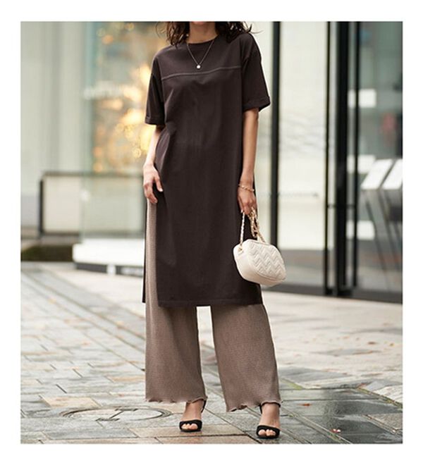 BELLUNA（ベルーナ）の「【楊柳イージーパンツ付】ひんやり！スリットデザインワンピース（カットソーワンピース）」｜詳細画像