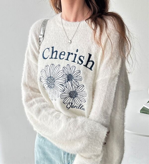 GeeRA（ジーラ）の「フラワー刺繍シャギーニット（ニット・セーター）」｜詳細画像