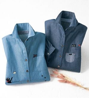 ルフラン（ルフラン）の「【２色組】ねこちゃんデニムシャツ（シャツ）」｜2色組