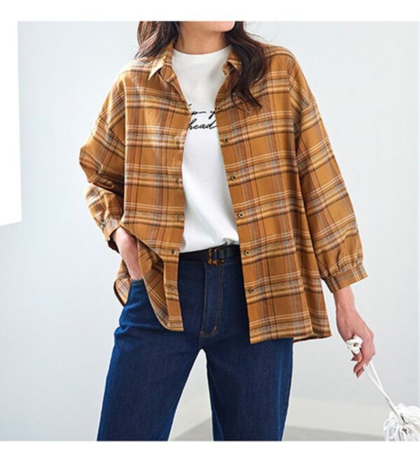 BELLUNA（ベルーナ）の「着るＵＶ対策！綿１００％デザインチェックシャツ（シャツ）」｜詳細画像