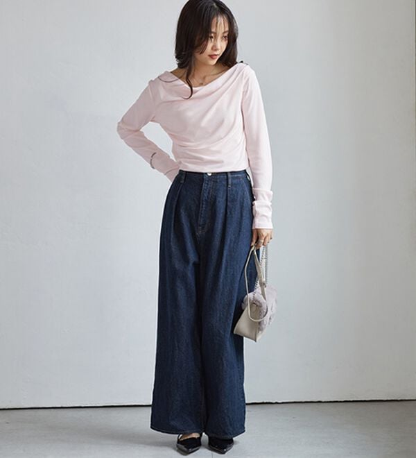 RANAN（ラナン）の「【新色追加】上品ドレープリブロングＴシャツ（カットソー）」｜詳細画像