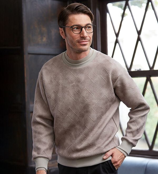 「＜コムルヴァン・オム＞ふくれジャカードレザー風トレーナー（メンズトレーナー）」｜詳細画像