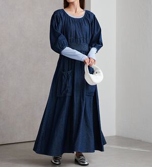 RANAN（ラナン）の「パフスリーブデニムワンピース（その他ワンピース）」｜インディゴ