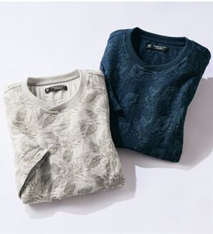 「【２枚組】ボタニカル柄ジャカードＴシャツ（メンズＴシャツ）」｜2枚組