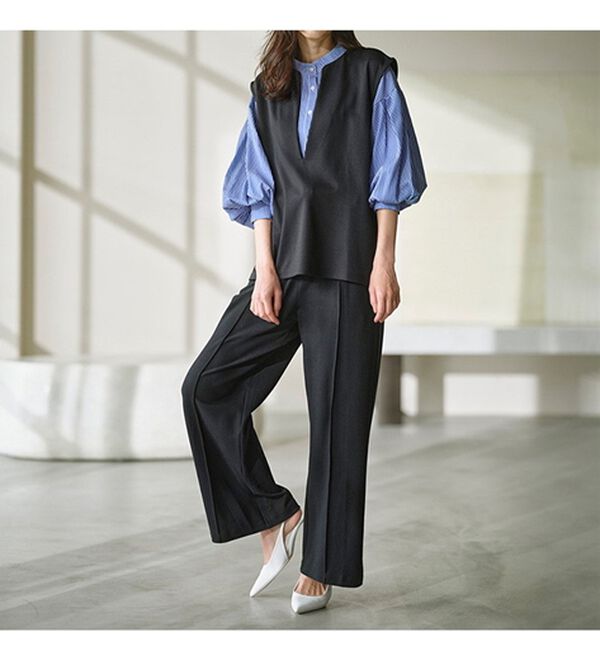 RANAN（ラナン）の「きれい見せ深Ｖネックカットソーベスト（ベスト）」｜詳細画像