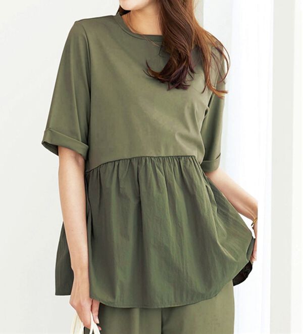 BELLUNA（ベルーナ）の「ヒンヤリ爽快！異素材切替プルオーバー（カットソー）」｜詳細画像