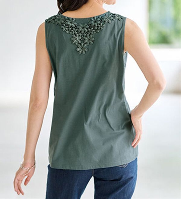 BELLUNA（ベルーナ）の「綿混素材脇汗対策フラワーレースインナー（タンクトップ・キャミソール）」｜詳細画像