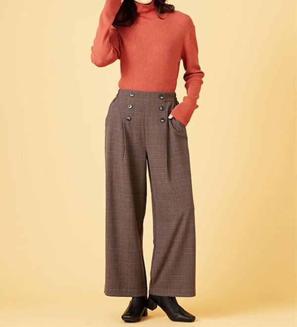 BELLUNA（ベルーナ）の「サマ見え（スーパーウォーム）ウール調ボタン使いワイドパンツ（ワイドパンツ・ガウチョ）」｜詳細画像