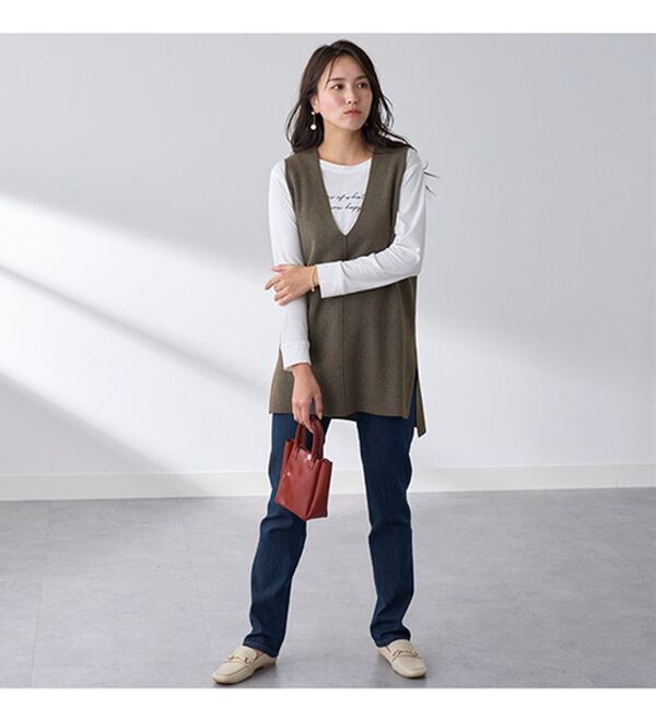 BELLUNA（ベルーナ）の「エコ素材シンプルロングニットベスト（ベスト）」｜詳細画像