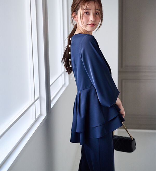 RANAN（ラナン）の「【２点セット】洗える！バックパール調ペプラムチュニックセットアップ（パンツスーツ）」｜詳細画像