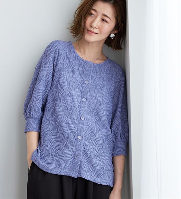 BELLUNA（ベルーナ）の「波柄シアージャカード素材カーディガン（ニットカーディガン）」｜詳細画像