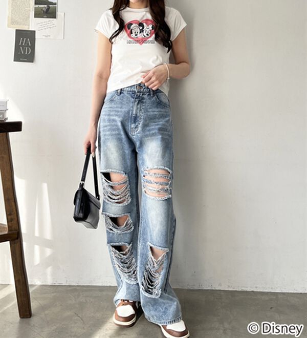 GeeRA（ジーラ）の「【Disney/ディズニー】別注〈Mickey Mouse＆Minnie Mouse〉〈Marie〉コンパクトプリントTシャツ（Tシャツ）」｜詳細画像