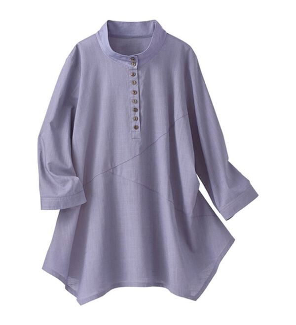 BELLUNA（ベルーナ）の「綿１００％スラブ素材スタンド衿切替ブラウス（ブラウス）」｜詳細画像