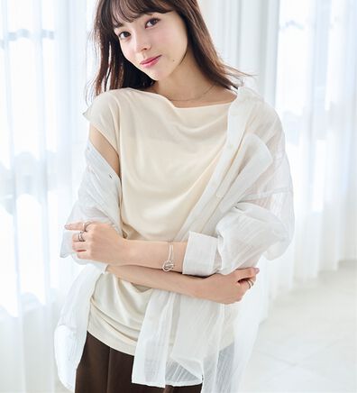 RANAN（ラナン）の「【ひんやり・ＵＶ】タックドレープフレンチスリーブカットソー（Tシャツ）」