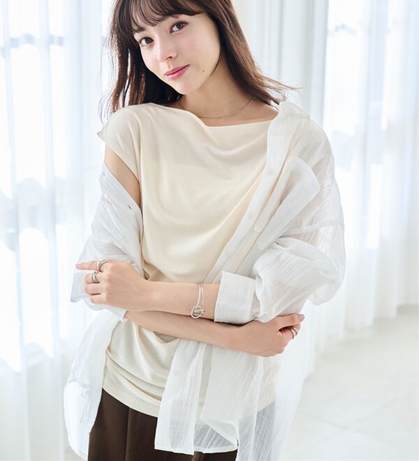 RANAN（ラナン）の「【ひんやり・ＵＶ】タックドレープフレンチスリーブカットソー（Tシャツ）」｜詳細画像