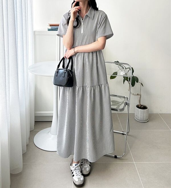 GeeRA（ジーラ）の「サッカーティアードハーフジップワンピース（その他ワンピース）」｜詳細画像