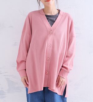 A HAPPY MARILYN（アハッピーマリリン）の「【大きいサイズ】【Ｌ～６Ｌ】綿混ワッフルゆったりＶネックカーディガン（その他カーディガン）」｜くすみピンク