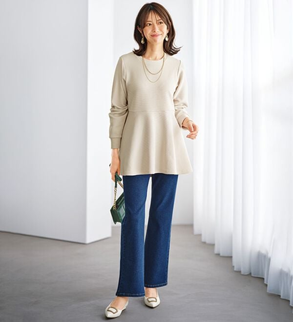 BELLUNA（ベルーナ）の「裏起毛ふくれジャカードペプラムチュニック（チュニック）」｜詳細画像