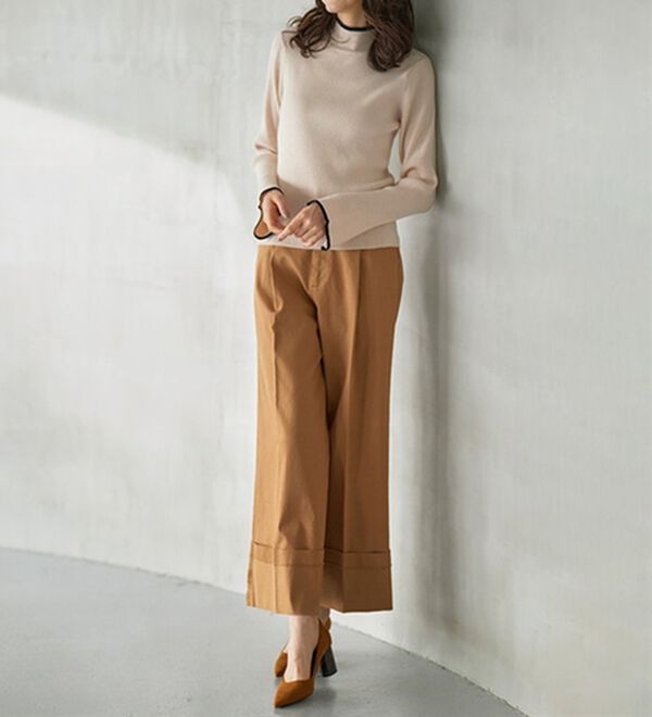 RANAN（ラナン）の「配色使いフレアー袖プチハイネックリブニット（ニット・セーター）」｜詳細画像