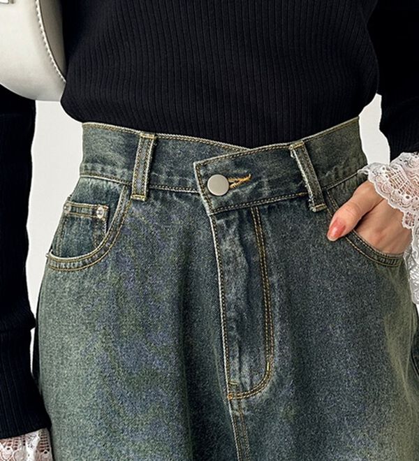 GeeRA（ジーラ）の「美脚見え！２ボタンウエストワイドデニムパンツ（フルレングスパンツ）」｜詳細画像