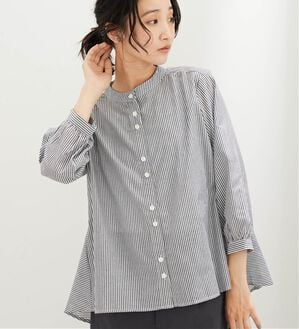 BELLUNA（ベルーナ）の「フランス綾ペプラムデザインチュニック（チュニック）」｜ネイビーストライプ