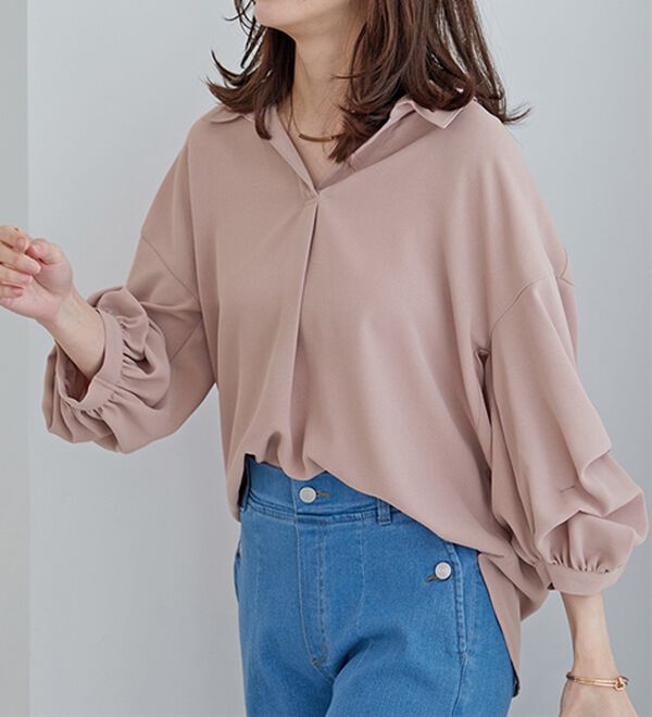 BELLUNA（ベルーナ）の「袖タックデザインスキッパーシャツ（シャツ）」｜詳細画像