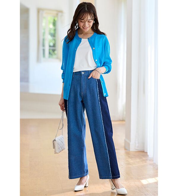 BELLUNA（ベルーナ）の「細見せ！フリンジデニムパンツ（フルレングスパンツ）」｜詳細画像