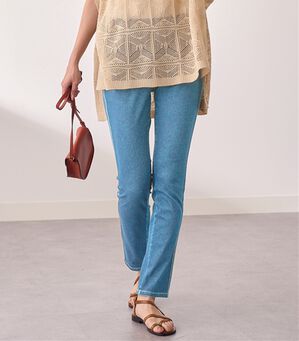 BELLUNA（ベルーナ）の「ヒンヤリニットデニムスキニーパンツ（フルレングスパンツ）」｜サックス