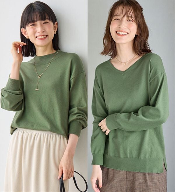 Viola e Viola（ヴィオラ エ ヴィオラ）の「＜選べる衿＞もちもち　ゆるシンプルニット（ニット・セーター）」｜グリーン