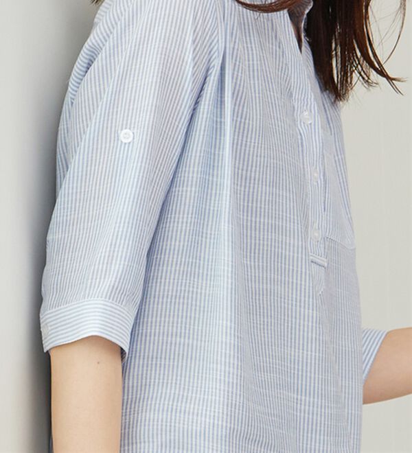 BELLUNA（ベルーナ）の「【シャツ+インナーのセット】スラブ素材ボタン使い裾タックシャツアンサンブル（アンサンブル）」｜詳細画像