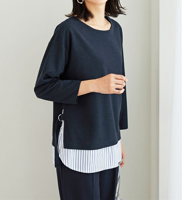 BELLUNA（ベルーナ）の「 ラメストライプシャツフェイクチュニック（チュニック）」｜詳細画像