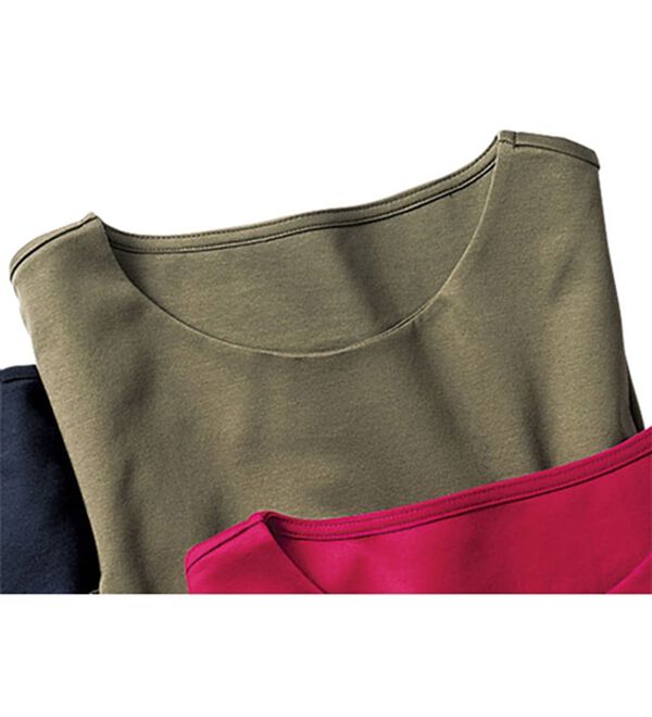 VINNO（ヴィノ）の「＜日本製＞美の艶コットン１００％プルオーバー（９分袖）（カットソー）」｜カーキ